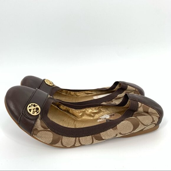 Coach womens Chelsey flats size 7.5 brown monogram cap toe ballet core - Picture 5 of 12
